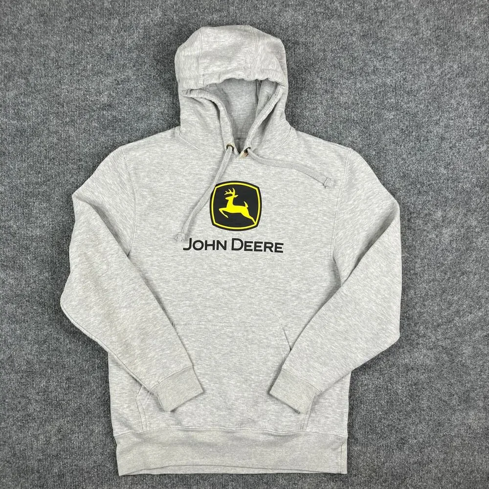 John Deere Hoodie Men's‎ M Gray Pullover Sweatshirt Logo Workwear Casual